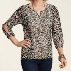 Chicos Exotic Embroidered Thalia Top Sz 1 M Animal Print